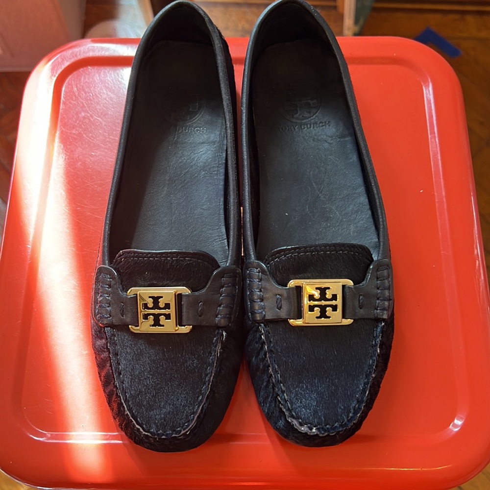 Tory Burch Bright Navy Kendrick Calf Hair Loafers